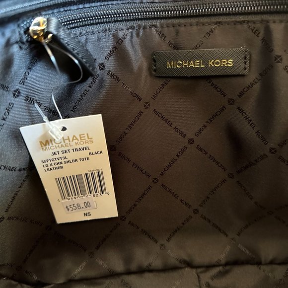 Michael Kors Jet Set Large Chain Tote Bag + Double Zip Wallet Black Yellow - Picture 8 of 16